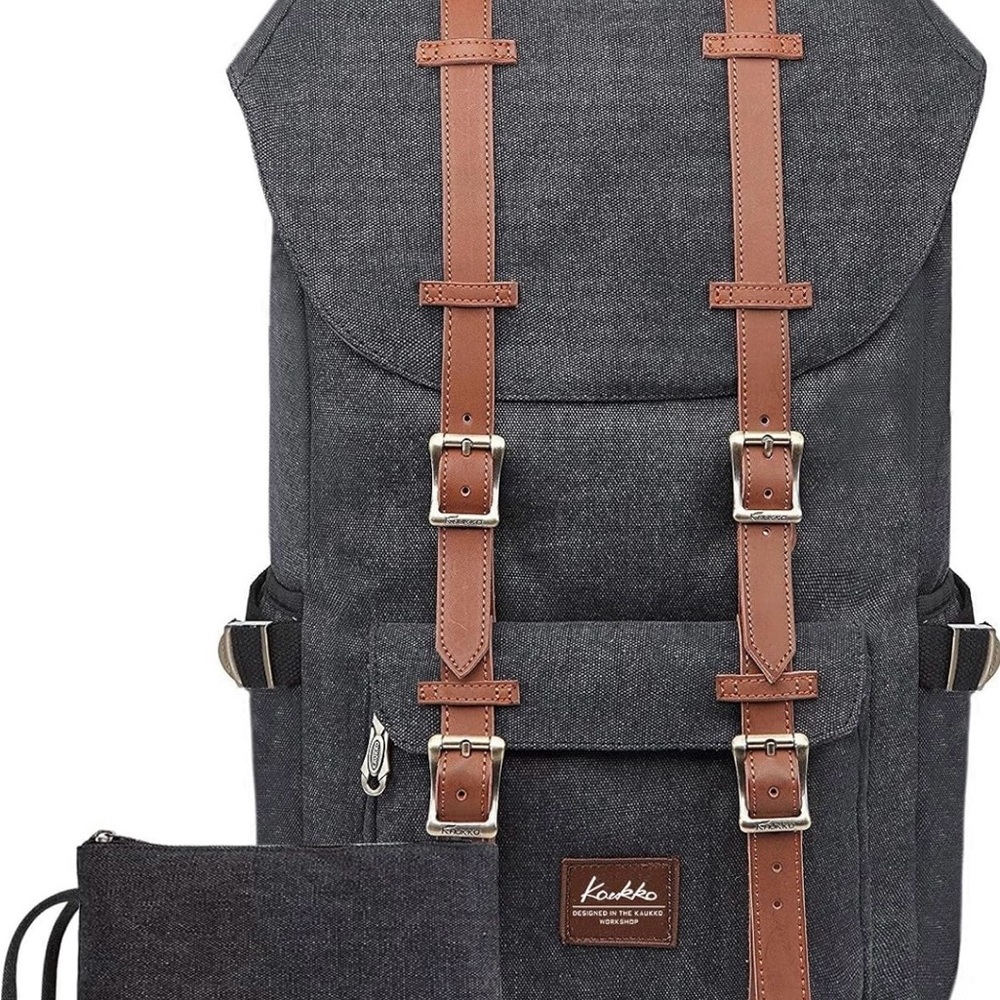 NWT Kaukko Gray canvas Backpack and wristlet / accessory bag unisex